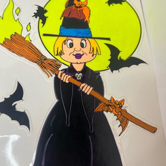 VTG 1996 Prismatix Halloween Vinyl Window  Clings Owl Bat Scarecrow Pumpkin Cats - Picture 11 of 11